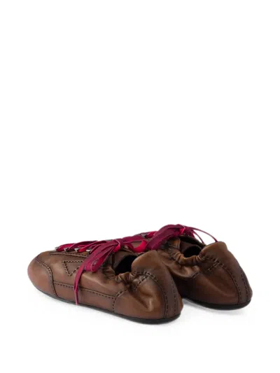 Prada Collapse Antiqued Nappa-leather Sneakers With Hooks In Brown