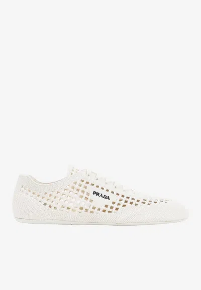 Prada Collapse Crochet Knit Low-top Sneakers In Neutral