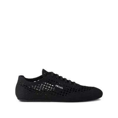 Prada Collapse Crochet Laced Sneakers In Black