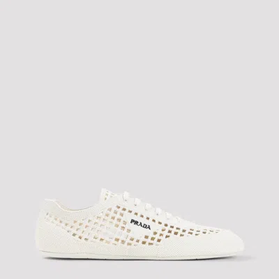 Prada Collapse Crochet Laced Sneakers In White