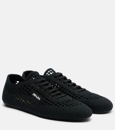 Prada Crochet Sneakers Mesh Detailing Design In Black