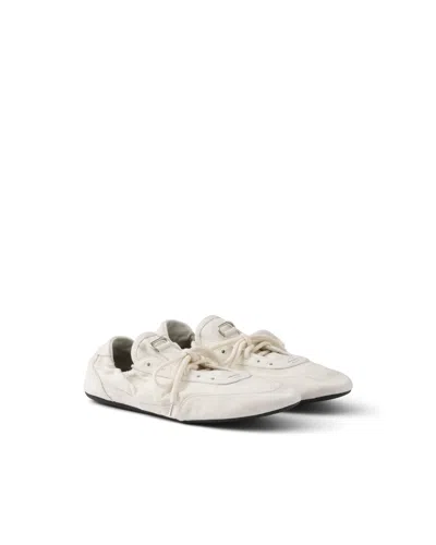 Prada Collapse Denim Sneaker In White