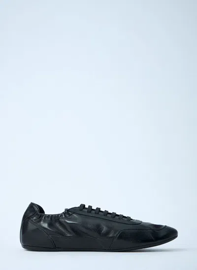 Prada Collapse Leather Sneakers In Black