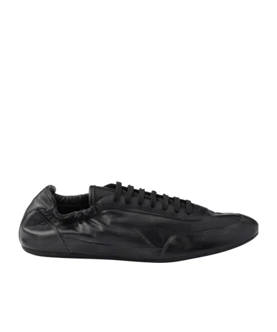 Prada Collapse Leather Sneakers In Black