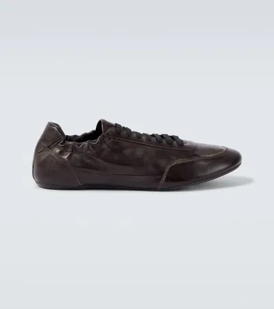 Prada Collapse Leather Sneakers In Brown
