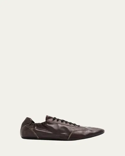 Prada Collapse Leather Sneakers In Brown