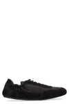 Prada Women Navy Blue Re-nylon And Suede Collapse Sneakers In Black
