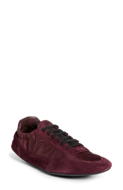 Prada Collapse Mixed Media Low Top Sneaker In Burgundy