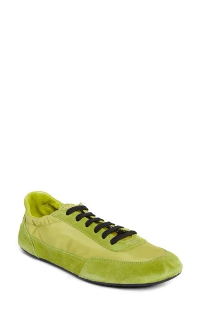 Prada Collapse Mixed Media Low Top Sneaker In Green