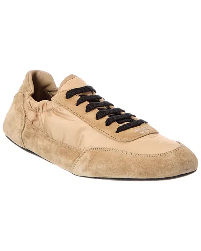 Prada Women Ivory Re-nylon And Suede Collapse Sneakers In Neutral
