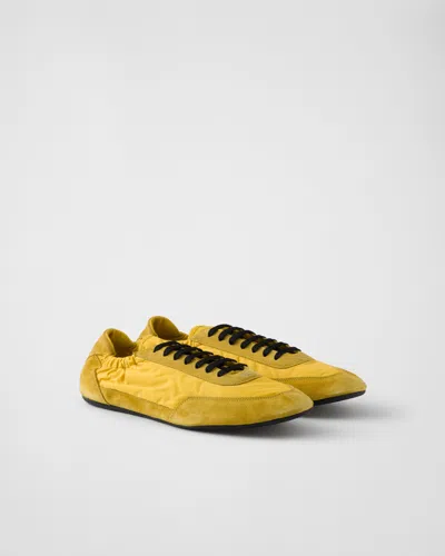PRADA COLLAPSE RE-NYLON AND SUEDE ELASTICIZED SNEAKERS