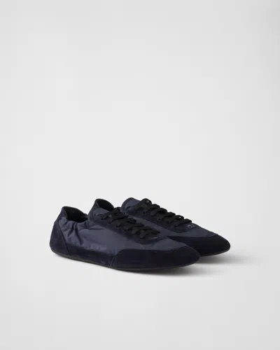 Prada Collapse Re-nylon And Suede Sneakers In Black