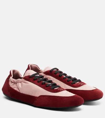 Prada Renylon Suede Collapse Sneakers Contrast Panels In Burgundy