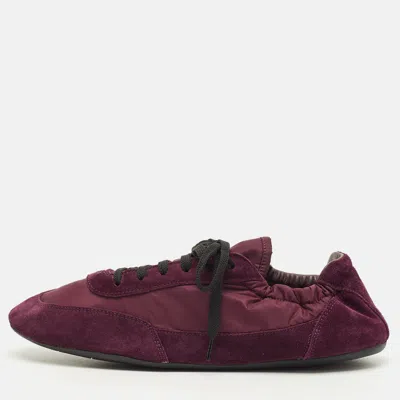 Pre-owned Prada Collapse Re-nylon Size 39 Burgundy Nylon And Suede Lace Up Sneakers