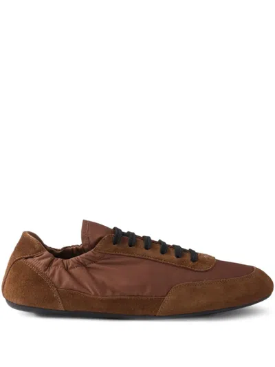 Prada Collapse Re-nylon And Suede Sneakers In Brown