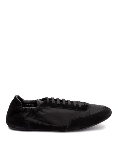 Prada Collapse Re-nylon And Suede Elasticized Sneakers In Black