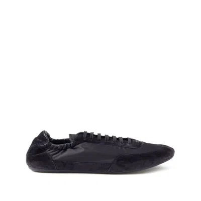 Prada Collapse Re-nylon And Suede Elasticized Sneakers Shoes In Black