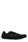 Prada Women Navy Blue Re-nylon And Suede Collapse Sneakers In Black
