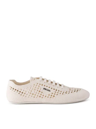 Prada Collapse Crochet Knit Low-top Sneakers In Neutral