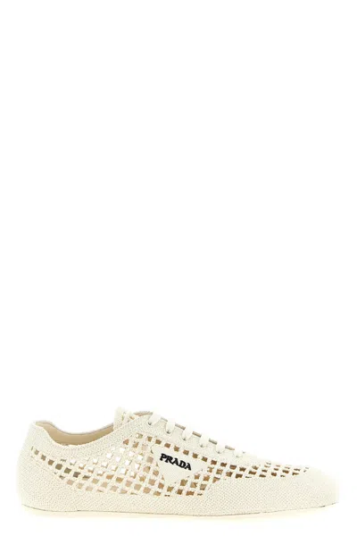 Prada Collapse Crochet Knit Low-top Sneakers In Neutral