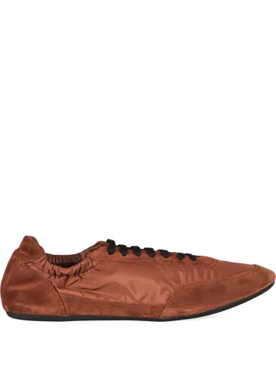 Prada Collapse Suede-panelling Sneakers In Brown
