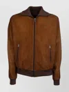Prada Suede Jacket With Ribbed Cuffs And Hem In Brown