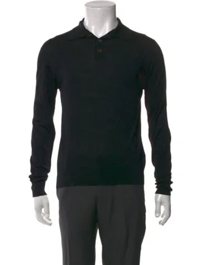 Pre-owned Prada Collar Long Sleeve Polo Sweater In Black
