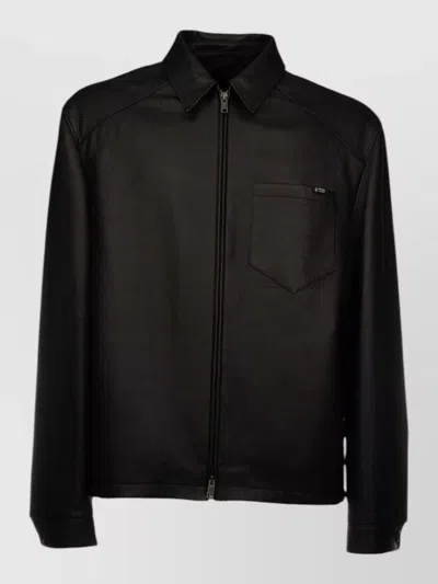 Prada Collared Coat Front Pocket Detail Design In Black