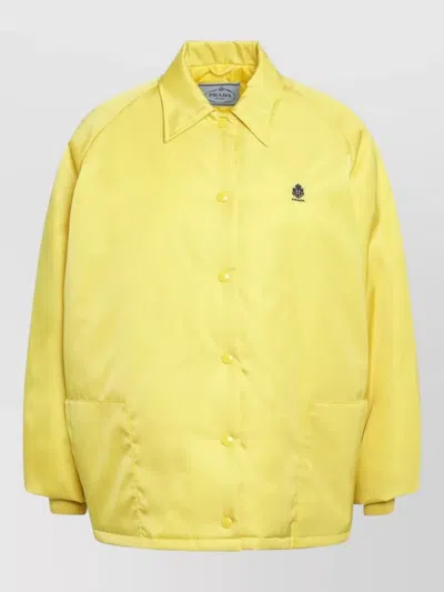 Prada Collared Jacket Front Pockets Long Sleeves In Yellow