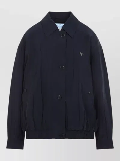 Prada Collared Jacket Long Sleeves Elasticated Hem In Blue