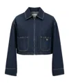Prada Collared Long-sleeved Casual Jacket In Blue