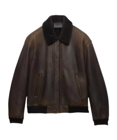 PRADA COLLARED LONG-SLEEVED LEATHER JACKET