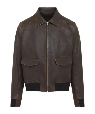 Prada Collared Long-sleeved Leather Jacket In Multi