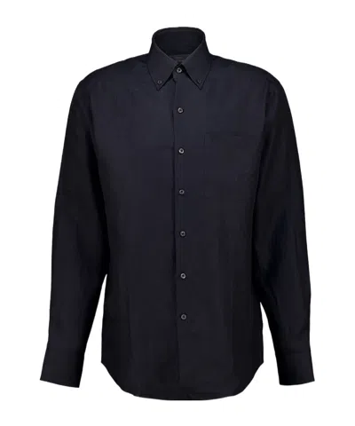Prada Collared Long-sleeved Shirt In Black