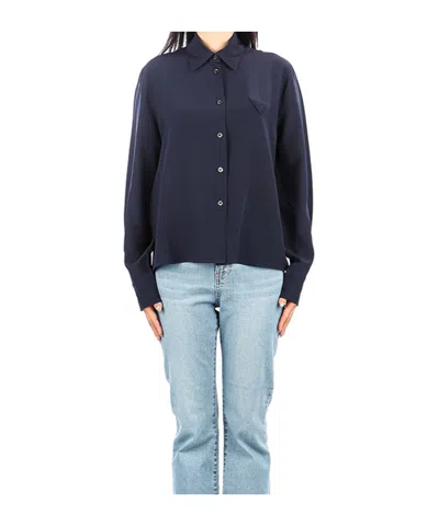 Prada Collared Long-sleeved Shirt In Blue