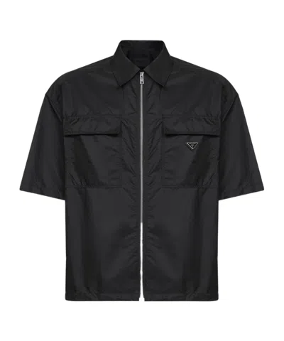 Prada Collared Short-sleeved Shirt In Black