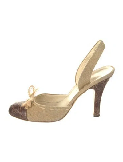 Pre-owned Prada Colorblock Pattern Bow Accents Slingback Pumps In Neutral