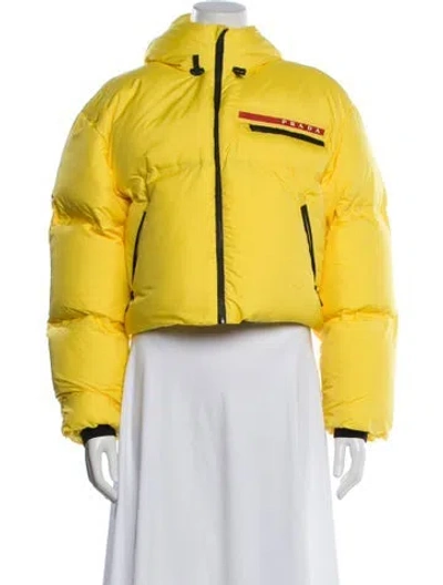 Pre-owned Prada Colorblock Pattern Down Jacket In Yellow