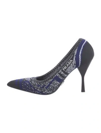 Pre-owned Prada Colorblock Pattern Embroidered Accent Pumps In Blue