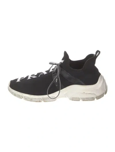 Pre-owned Prada Colorblock Pattern Leather Trim Embellishment Athletic Sneakers In Black