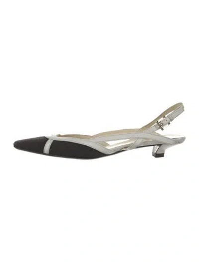 Pre-owned Prada Colorblock Pattern Leather Trim Embellishment Slingback Flats In White