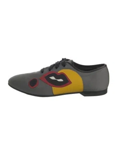 Pre-owned Prada Colorblock Pattern Leather Trim Embellishment Sneakers In Gray