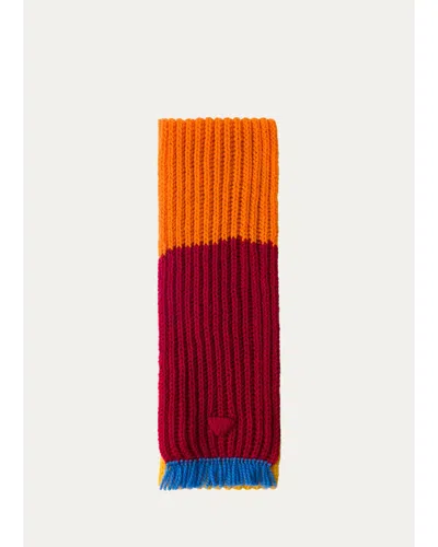 Prada Colorblock Rib-knit Wool Scarf In Multicolor