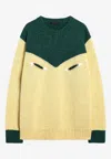 Prada Cream And Emerald Green Wool Sweater In Yellow