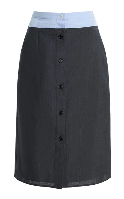 Prada Color-blocked Wool Midi Skirt In Grey