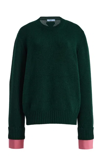 Prada Color-blocked Wool-cashmere Sweater In Green
