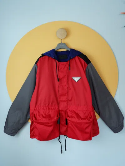 Pre-owned Prada Colour Block Jacket Parka Ss2020 In Red