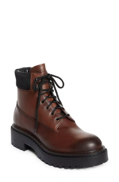 Prada Brown Calf Leather Boots With Modern Accents