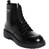 Prada Round Toe Leather Boots With Chunky Sole In Nero