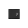 Prada Compact Black Calf Leather Wallet With Logo Emblem In Black